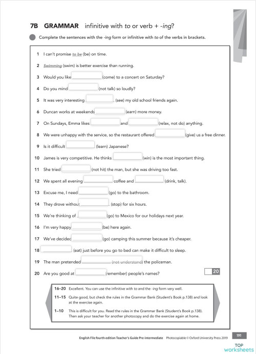 Pge 7b Grammar Infinitive With To Or Verb Ing Interactive Worksheet Topworksheets Pge 7b Grammar Infinitive With To Or Verb Ing Interactive Worksheet Topworksheets
