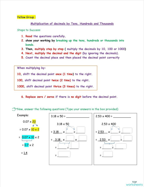 Multiplying by tens hundreds and thousands. Interactive worksheet ...