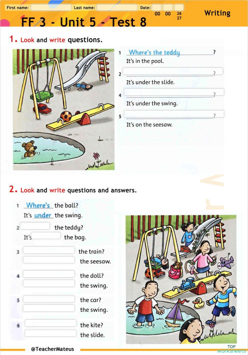 FF 1 - Unit 5 - Test 8 - Writing. Interactive worksheet | TopWorksheets