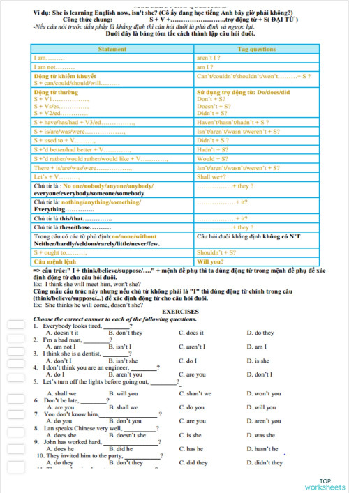 MODULE 3 : TAG QUESTIONS. Interactive worksheet | TopWorksheets