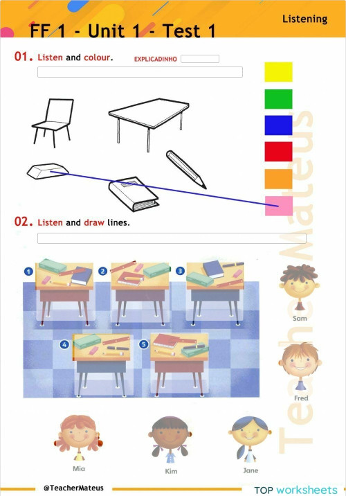 FF 1 - Unit 01 - Test 1 - Listening. Interactive worksheet | TopWorksheets