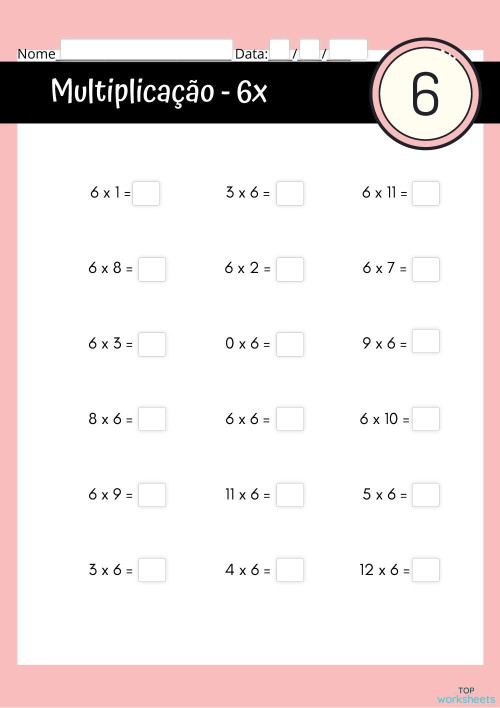 Multiplicação - 6x. Scheda interattiva | TopWorksheets