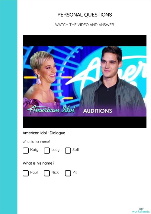 PERSONAL QUESTIONS. Interactive worksheet TopWorksheets