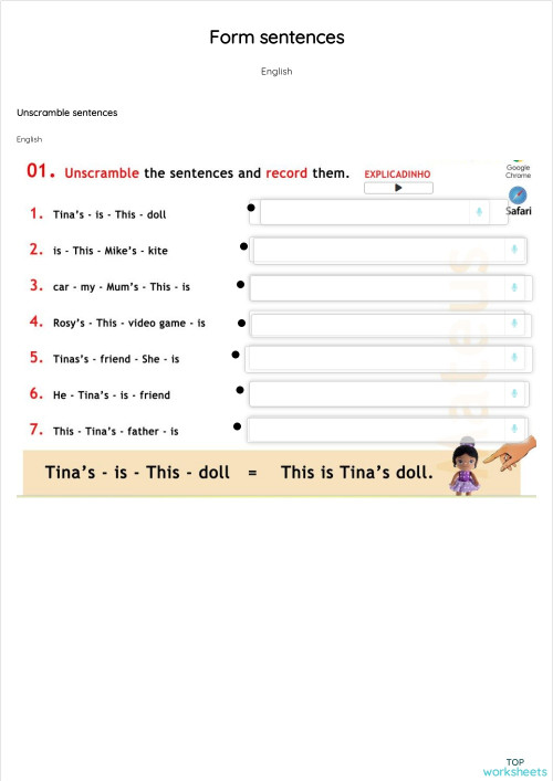 Form sentences. Interactive worksheet TopWorksheets