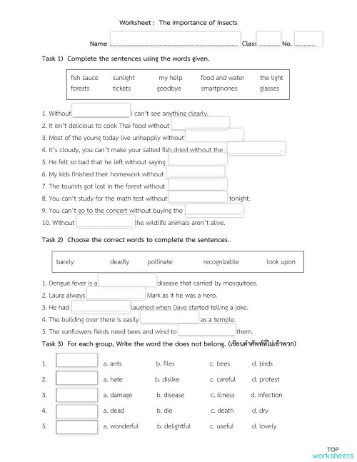 Unit 3 Nature ใบงานเชิงโต้ตอบ | TopWorksheets