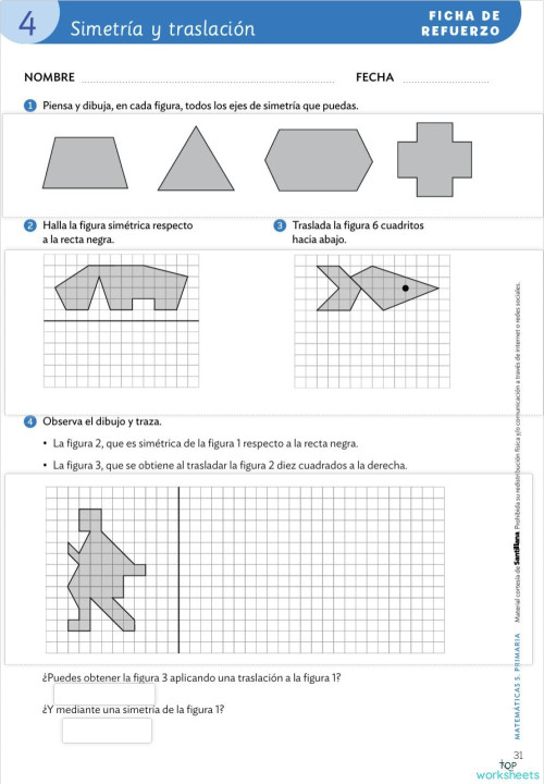 Simetría y traslación.. Ficha interactiva | TopWorksheets
