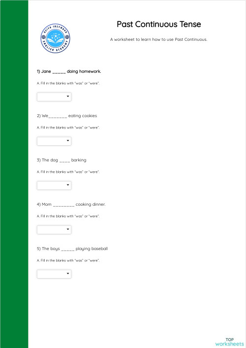 Past Continuous Tense. Interactive worksheet | TopWorksheets