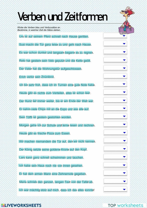 Zeitformen der Verben. Interaktives Arbeitsblatt | TopWorksheets