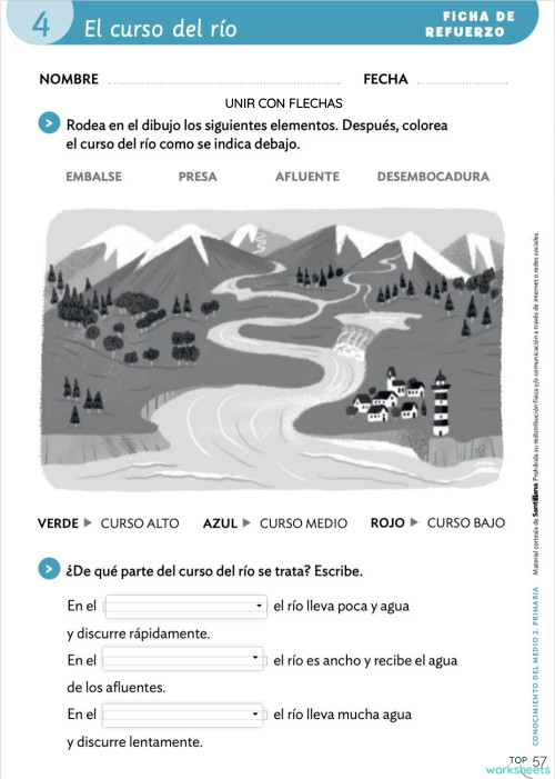 El curso del río. Ficha interactiva | TopWorksheets