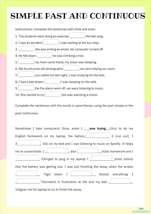 Simple past and continuous. Interactive worksheet | TopWorksheets