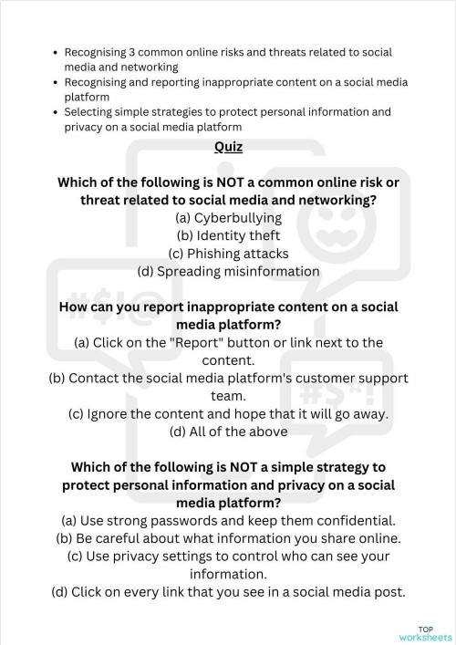 Social Media & Networking. Interactive worksheet TopWorksheets