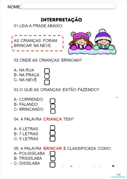 Interpretação de frases. Ficha interativa | TopWorksheets