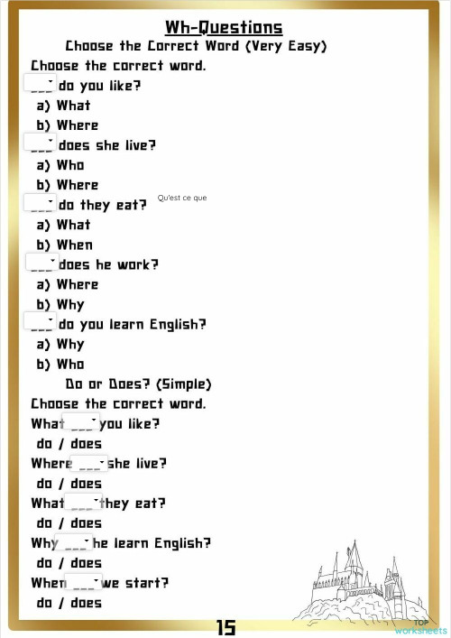 WH questions +do +verb-1. Interactive worksheet | TopWorksheets