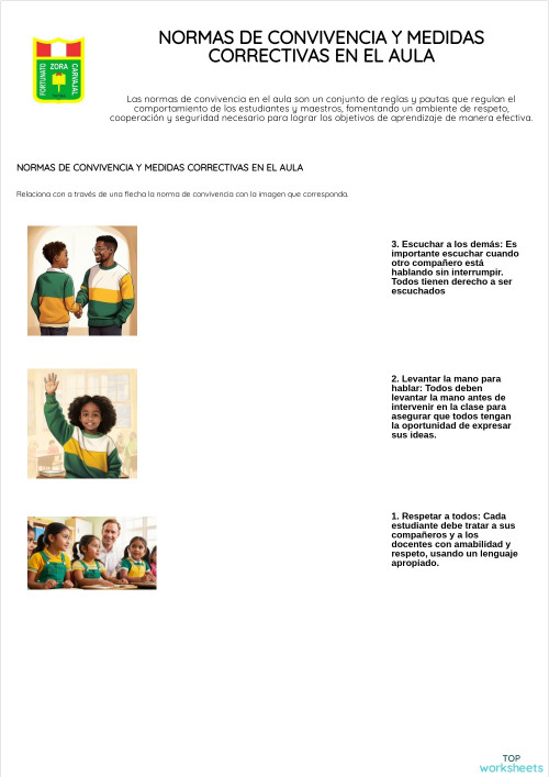 NORMAS DE CONVIVENCIA Y MEDIDAS CORRECTIVAS EN EL AULA. Ficha ...