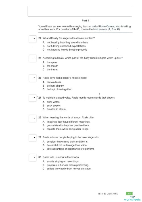 TEST FCE - LISTENING PART 4. Interactive worksheet | TopWorksheets