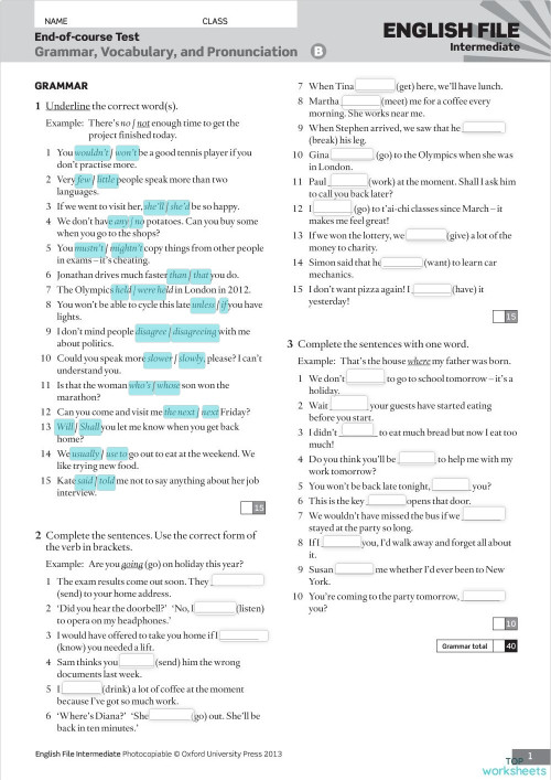 Intermediate Final test (A). Interactive worksheet | TopWorksheets