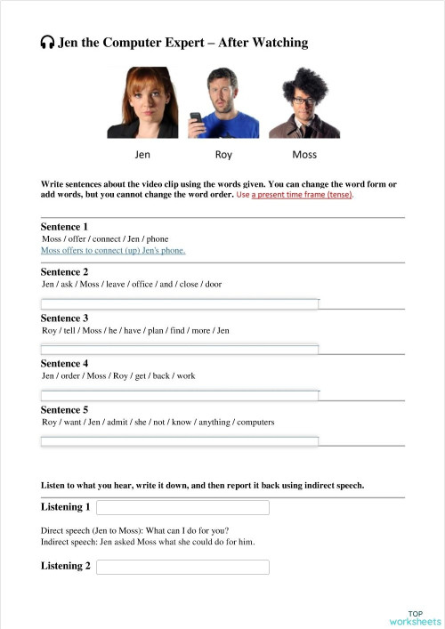 Jen the Computer Expert – After Watching. Interactive worksheet ...