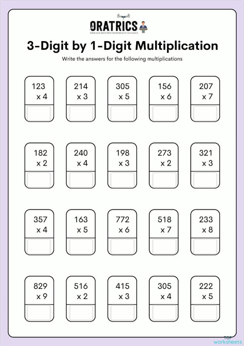 3-Digit by 1-Digit Multiplication. Interactive worksheet | TopWorksheets