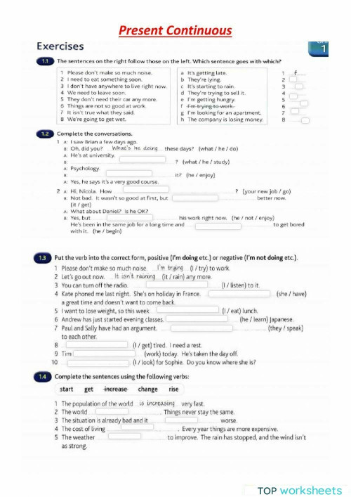 Present simple, continous Murphy. Interactive worksheet | TopWorksheets