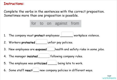 VERBS +PREP. Interactive worksheet | TopWorksheets