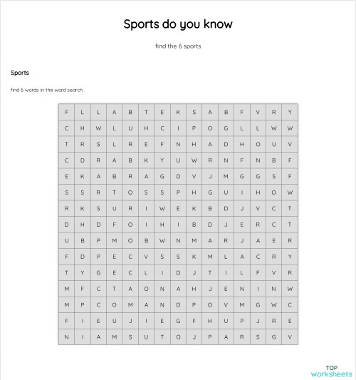 Sports do you know. Interactive worksheet TopWorksheets