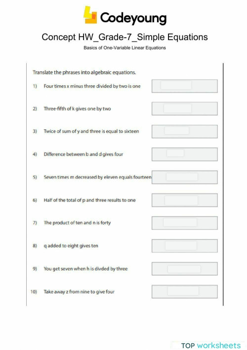 Basics of One-Variable Linear Equations Concept HW. Interactive ...