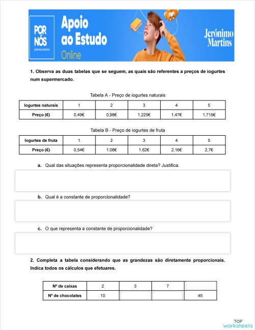 Proporcionalidade direta. Ficha interativa | TopWorksheets