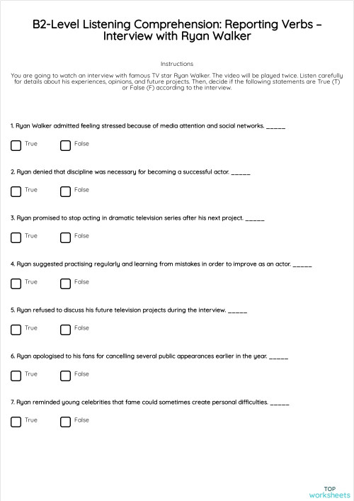 B2-Level Listening Comprehension: Reporting Verbs – Interview with Ryan ...