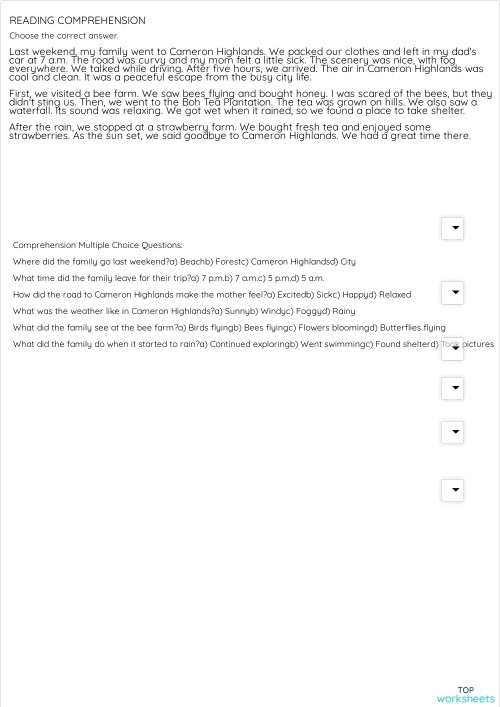 Get Smart 4 Unit 3 Comprehension (MCQ) (A Trip To Cameron