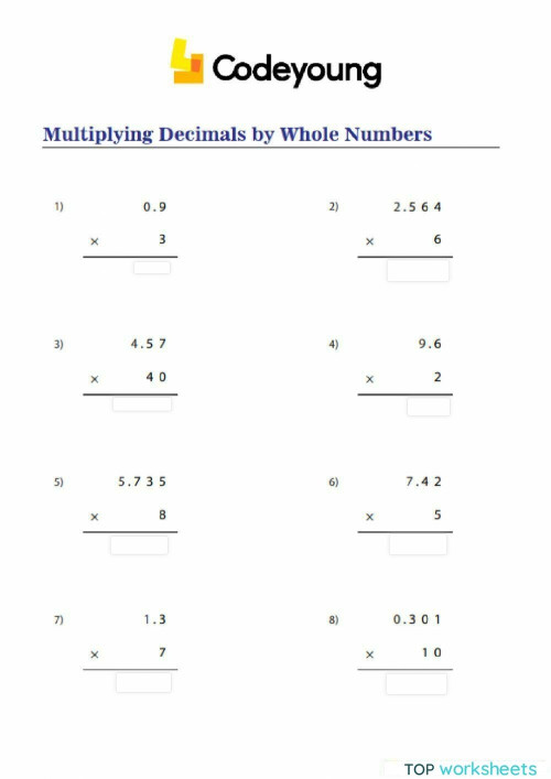 Multiplication of a decimal and a whole number concept cw interactive