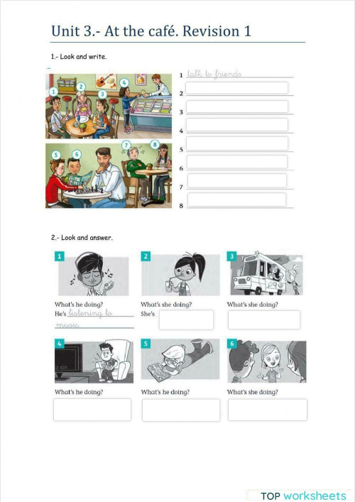 Actions at the café. Interactive worksheet | TopWorksheets