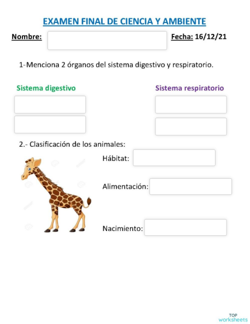 EXAMEN FINAL CIENCIA. Ficha interactiva | TopWorksheets