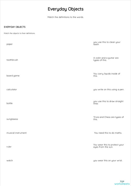 Everyday Objects. Interactive worksheet | TopWorksheets
