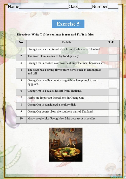 Gaeng Omm (Isan Curry Soup) Exercise 5. Interactive worksheet ...