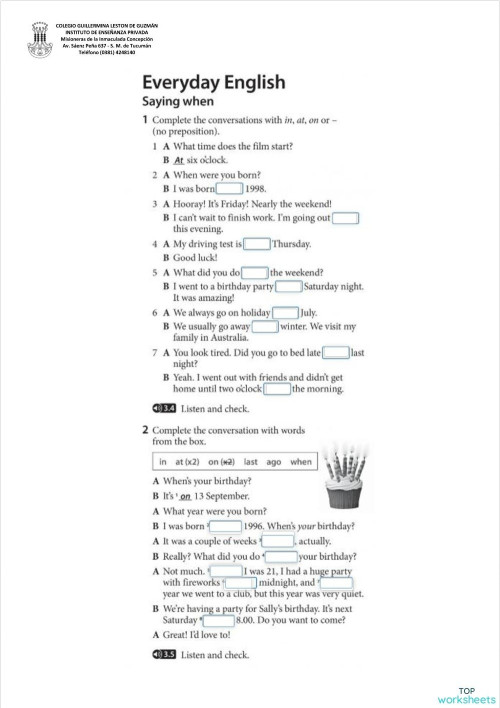 Saying When. Interactive worksheet | TopWorksheets
