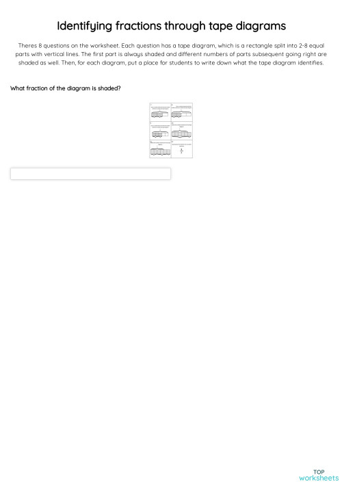 Identifying fractions through tape diagrams. Interactive worksheet TopWorksheets