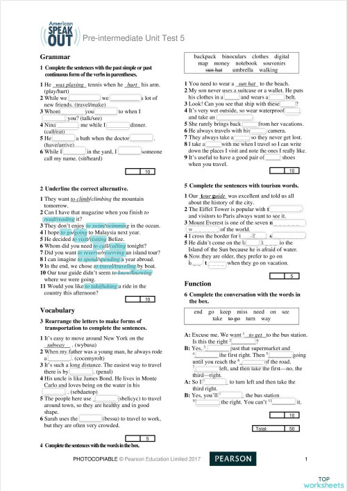 AMERICAN SPEAKOUT UNIT 5 TEST. Interactive worksheet | TopWorksheets