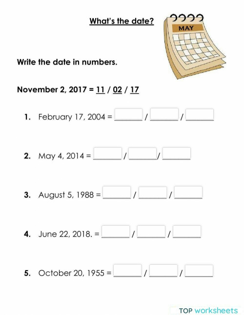 Dates in number format. Interactive worksheet | TopWorksheets