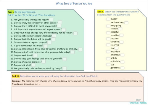 Homework 29/09. What sort of person you are. Interactive worksheet ...