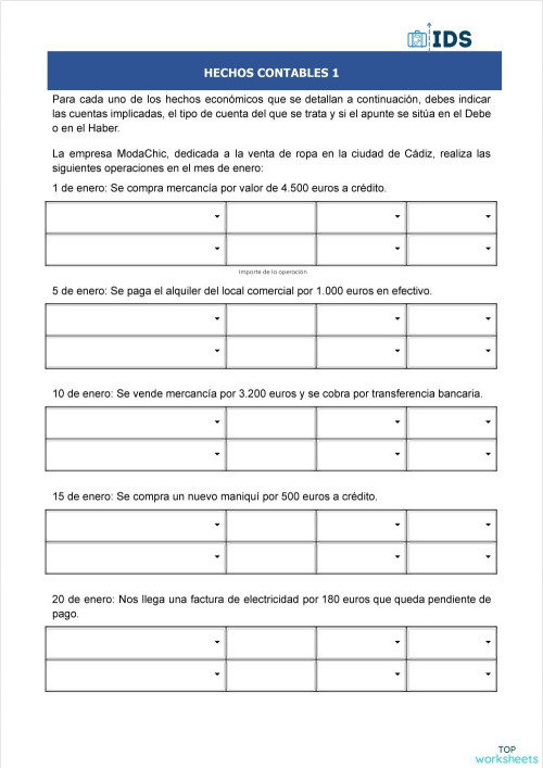 Contabilidad: fichas interactivas y ejercicios online | TopWorksheets