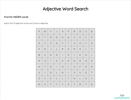 Adjective Word Search. Interactive worksheet | TopWorksheets