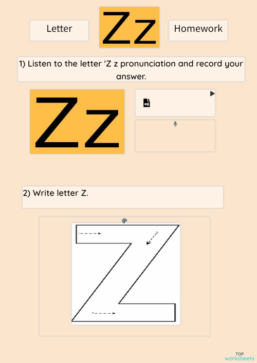 Letter Z z (HW). Interactive worksheet | TopWorksheets