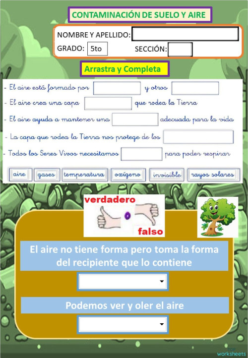 Ciencia y Ambiente aire y suelo. Ficha interactiva | TopWorksheets