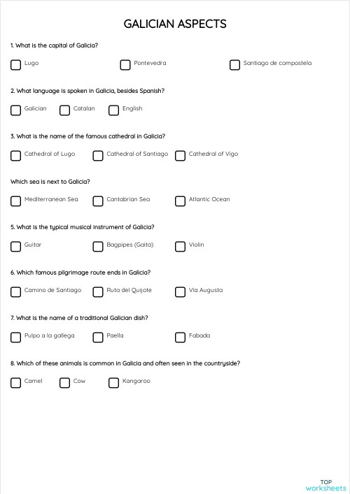 GALICIAN ASPECTS. Ficha interactiva | TopWorksheets