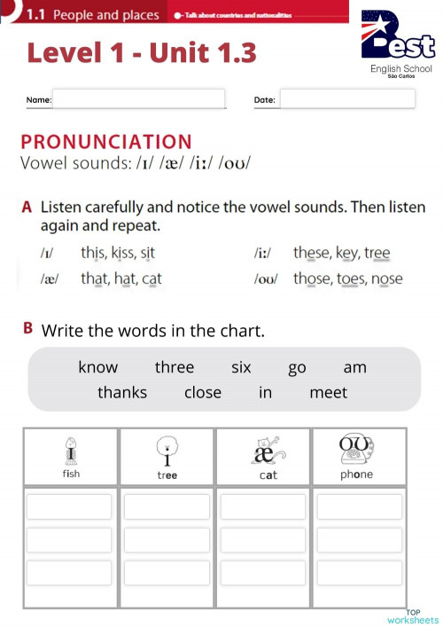 Level 1 Unit 1 3 Pronunc Extra Interactive Worksheet Topworksheets Level 1 Unit 1 3 Pronunc Extra Interactive Worksheet Topworksheets