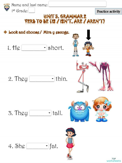 1st G Unit 5 Grammar 2 Practice Activity Interactive Worksheet