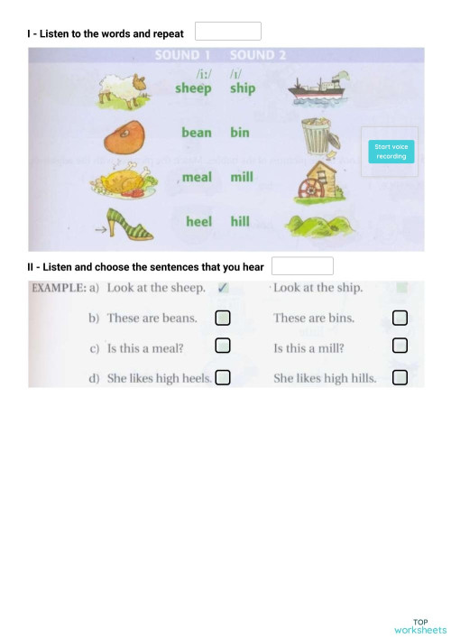 Worksheet 4 - /i:/ & /i/ sound. Interactive worksheet | TopWorksheets