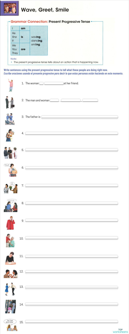 Wave, Greet, Smile Present Progressive Sentences C. Interactive ...
