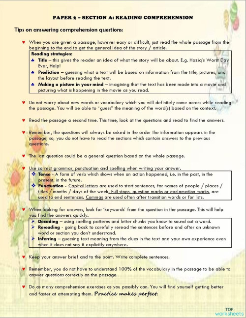 reading comprehension interactive worksheets and online exercises topworksheets