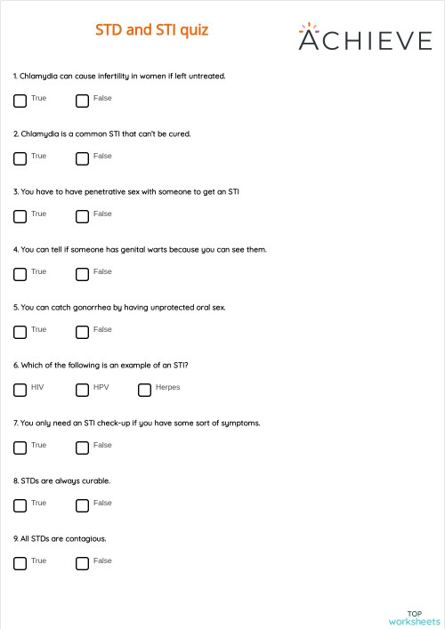 STD and STI quiz. Interactive worksheet | TopWorksheets